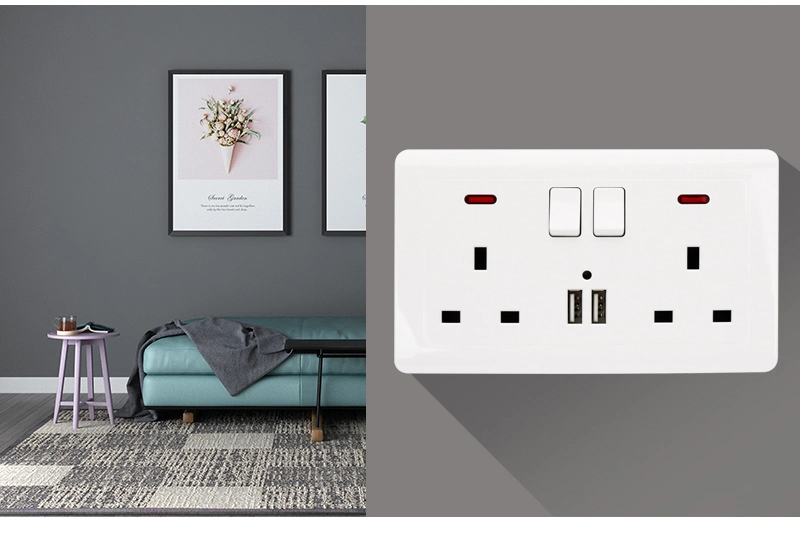 Dual Switched 13A Wall Power Socket with 2 USB Ports