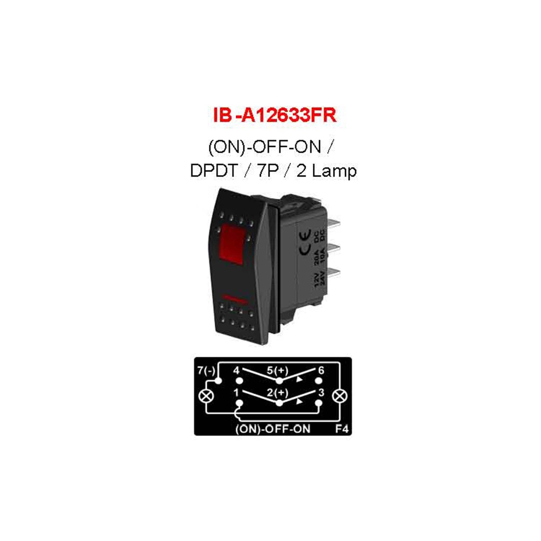 Dpdt (ON) -off-on 7p 2 LED Lamp Illuminated Rocker Switch